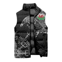 Wales Viking Ravens Sleeveless Puffer Jacket Vegvisir Runes Pattern - Wonder Print Shop