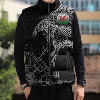 Wales Viking Ravens Sleeveless Puffer Jacket Vegvisir Runes Pattern - Wonder Print Shop