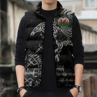 Wales Viking Ravens Sleeveless Puffer Jacket Vegvisir Runes Pattern - Wonder Print Shop