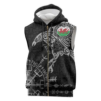 Wales Viking Ravens Sleeveless Zip Hoodie Vegvisir Runes Pattern - Wonder Print Shop