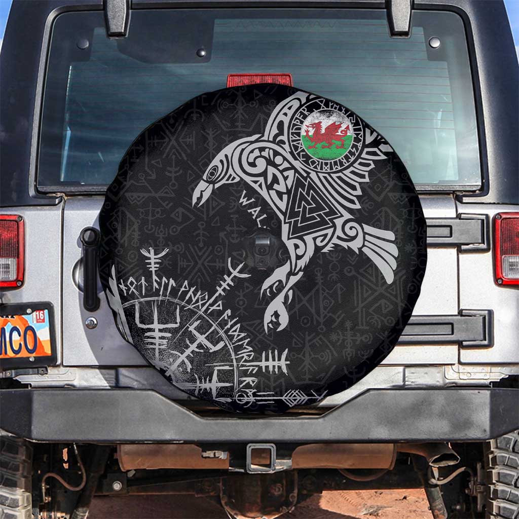 Wales Viking Ravens Spare Tire Cover Vegvisir Runes Pattern - Wonder Print Shop