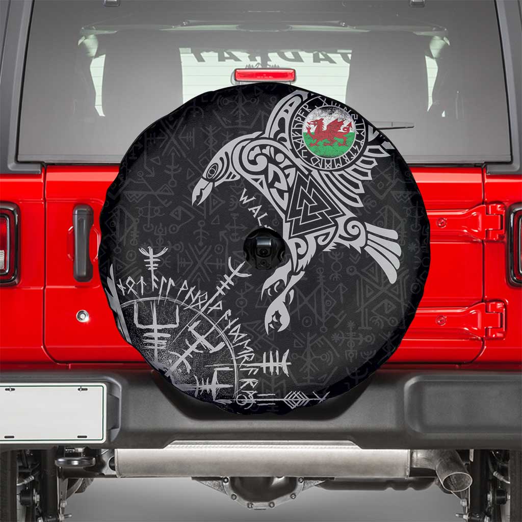 Wales Viking Ravens Spare Tire Cover Vegvisir Runes Pattern - Wonder Print Shop