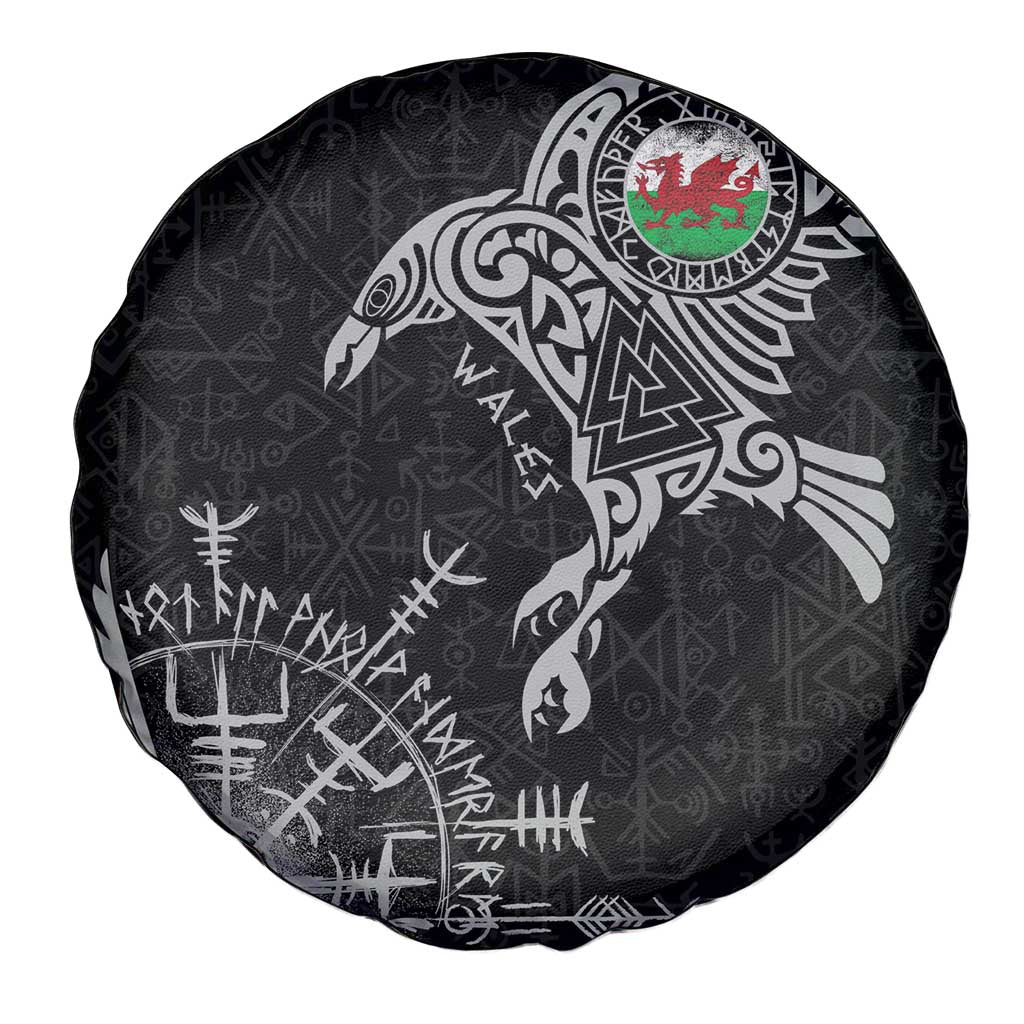 Wales Viking Ravens Spare Tire Cover Vegvisir Runes Pattern - Wonder Print Shop