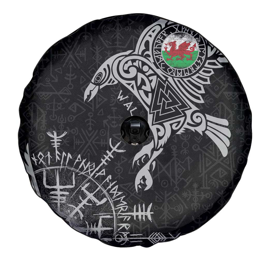Wales Viking Ravens Spare Tire Cover Vegvisir Runes Pattern - Wonder Print Shop