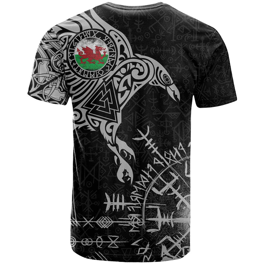 Wales Viking Ravens T Shirt Vegvisir Runes Pattern - Wonder Print Shop