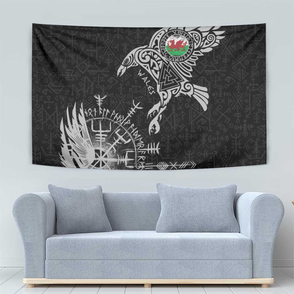 Wales Viking Ravens Tapestry Vegvisir Runes Pattern - Wonder Print Shop
