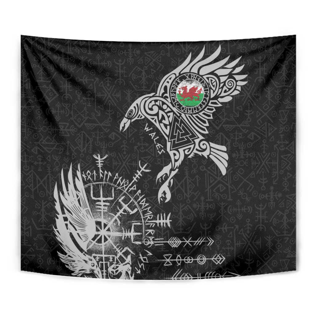 Wales Viking Ravens Tapestry Vegvisir Runes Pattern - Wonder Print Shop