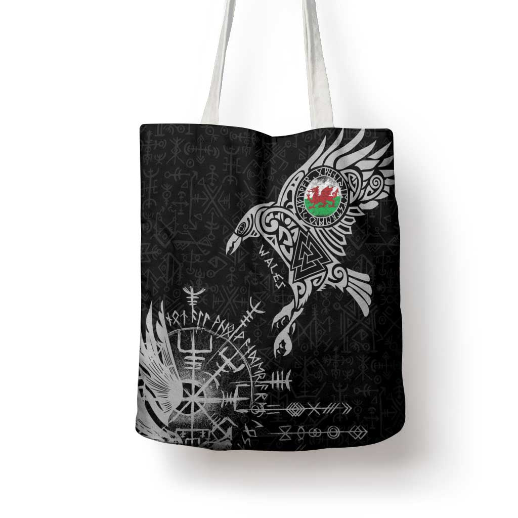Wales Viking Ravens Tote Bag Vegvisir Runes Pattern - Wonder Print Shop