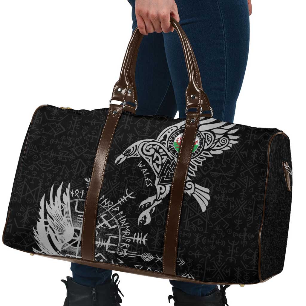 Wales Viking Ravens Travel Bag Vegvisir Runes Pattern - Wonder Print Shop