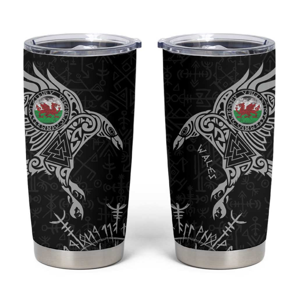 Wales Viking Ravens Tumbler Cup Vegvisir Runes Pattern - Wonder Print Shop