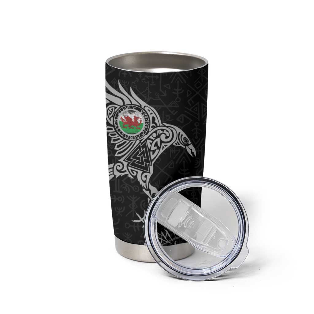 Wales Viking Ravens Tumbler Cup Vegvisir Runes Pattern - Wonder Print Shop