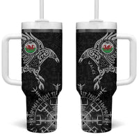 Wales Viking Ravens Tumbler With Handle Vegvisir Runes Pattern - Wonder Print Shop
