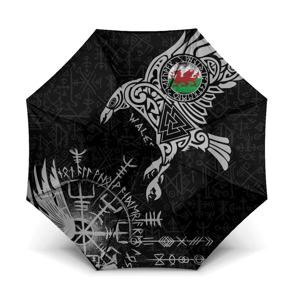 Wales Viking Ravens Umbrella Vegvisir Runes Pattern - Wonder Print Shop