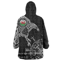Wales Viking Ravens Wearable Blanket Hoodie Vegvisir Runes Pattern - Wonder Print Shop
