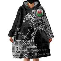 Wales Viking Ravens Wearable Blanket Hoodie Vegvisir Runes Pattern - Wonder Print Shop