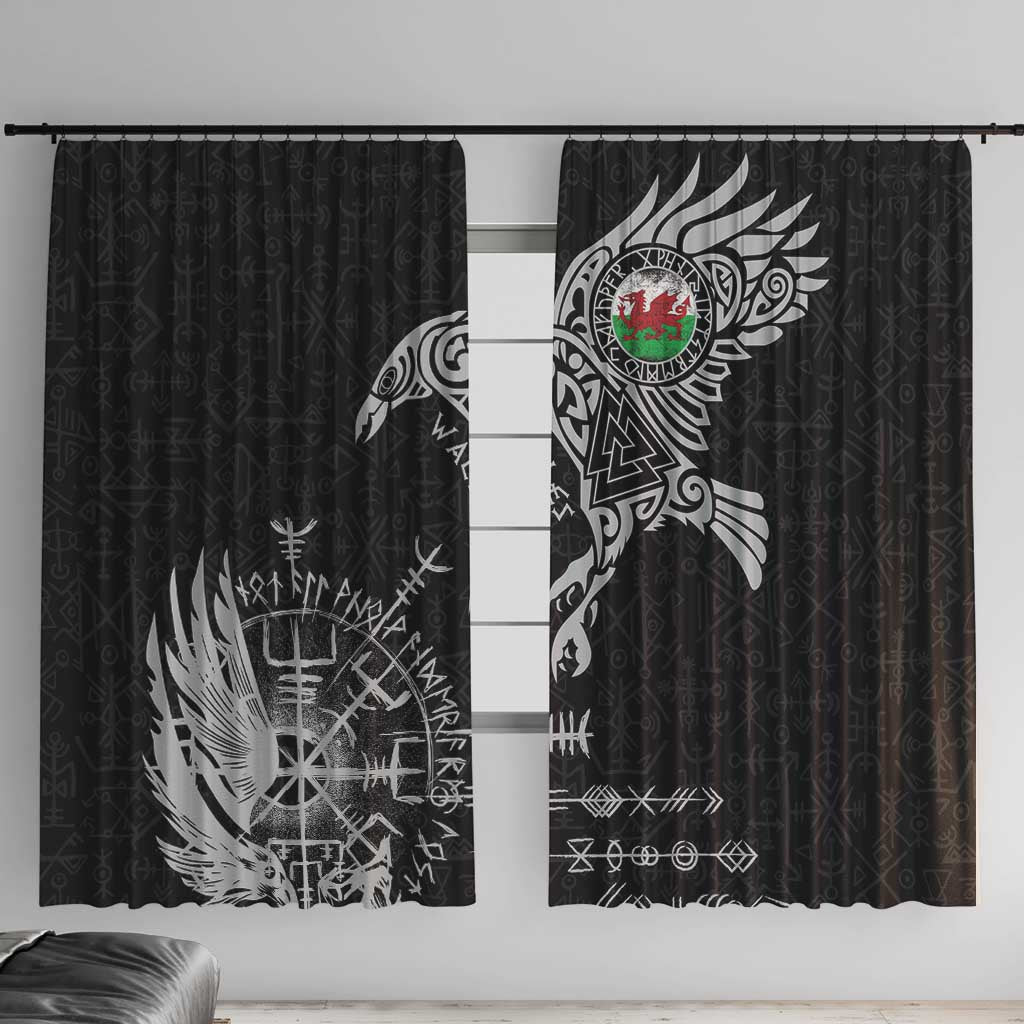 Wales Viking Ravens Window Curtain Vegvisir Runes Pattern - Wonder Print Shop