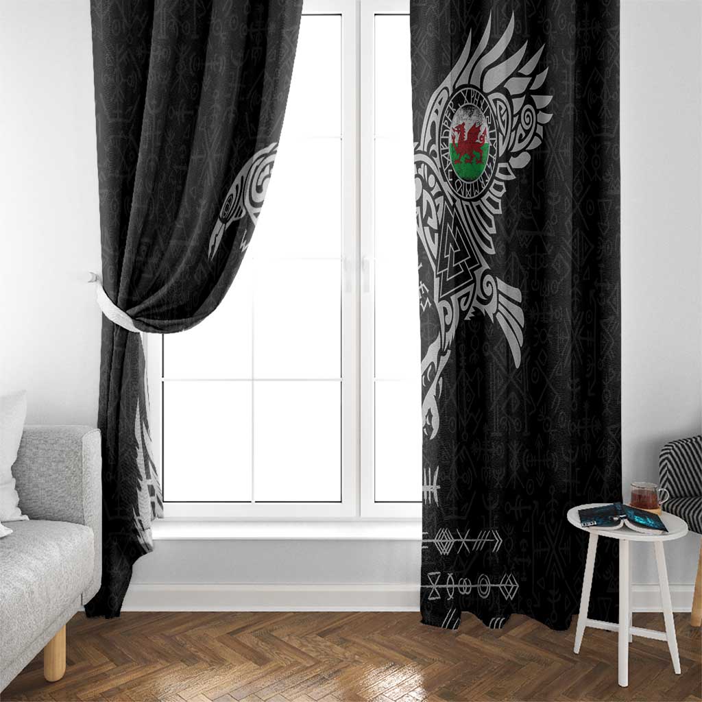 Wales Viking Ravens Window Curtain Vegvisir Runes Pattern - Wonder Print Shop