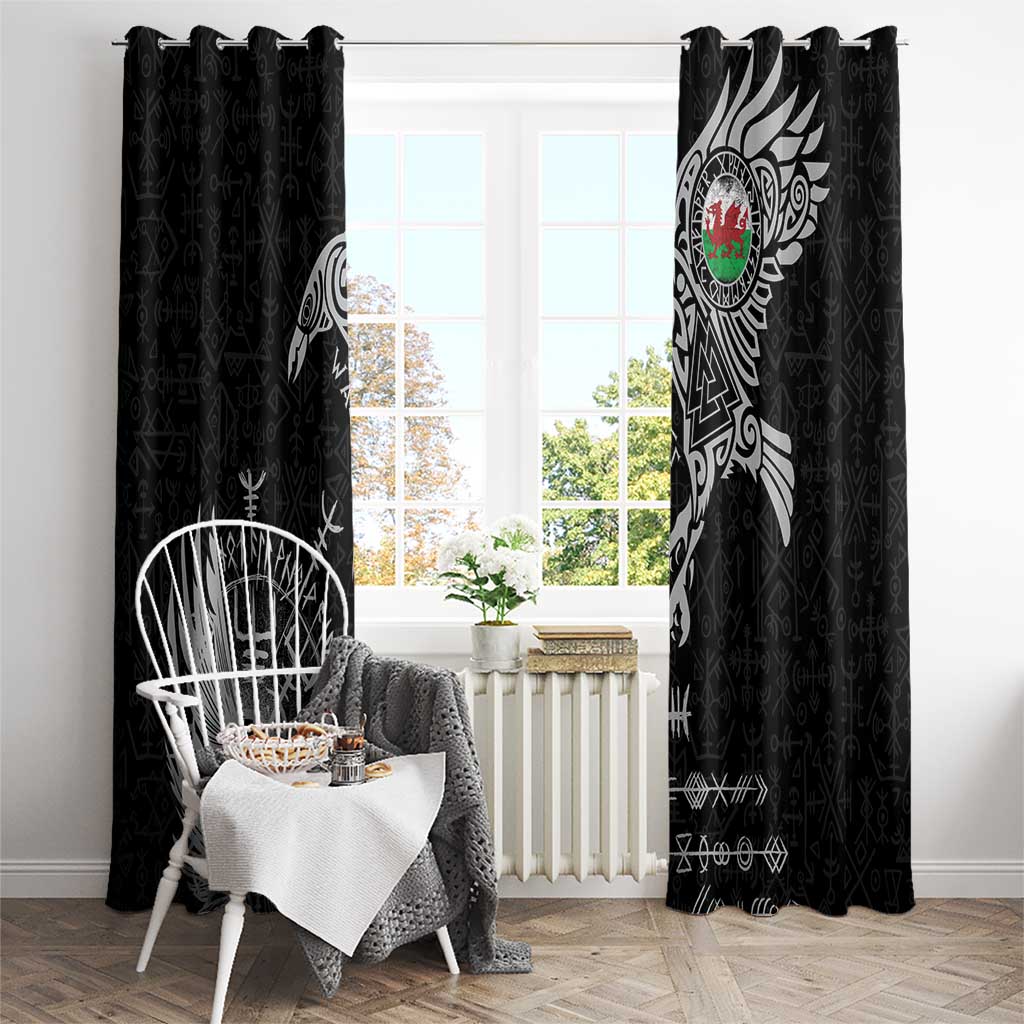 Wales Viking Ravens Window Curtain Vegvisir Runes Pattern - Wonder Print Shop