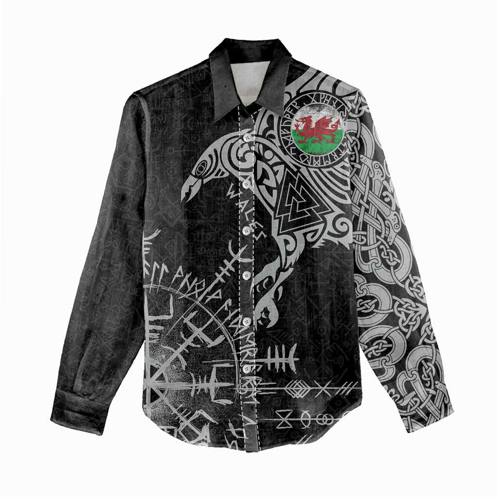 Wales Viking Ravens Women Casual Shirt Vegvisir Runes Pattern - Wonder Print Shop