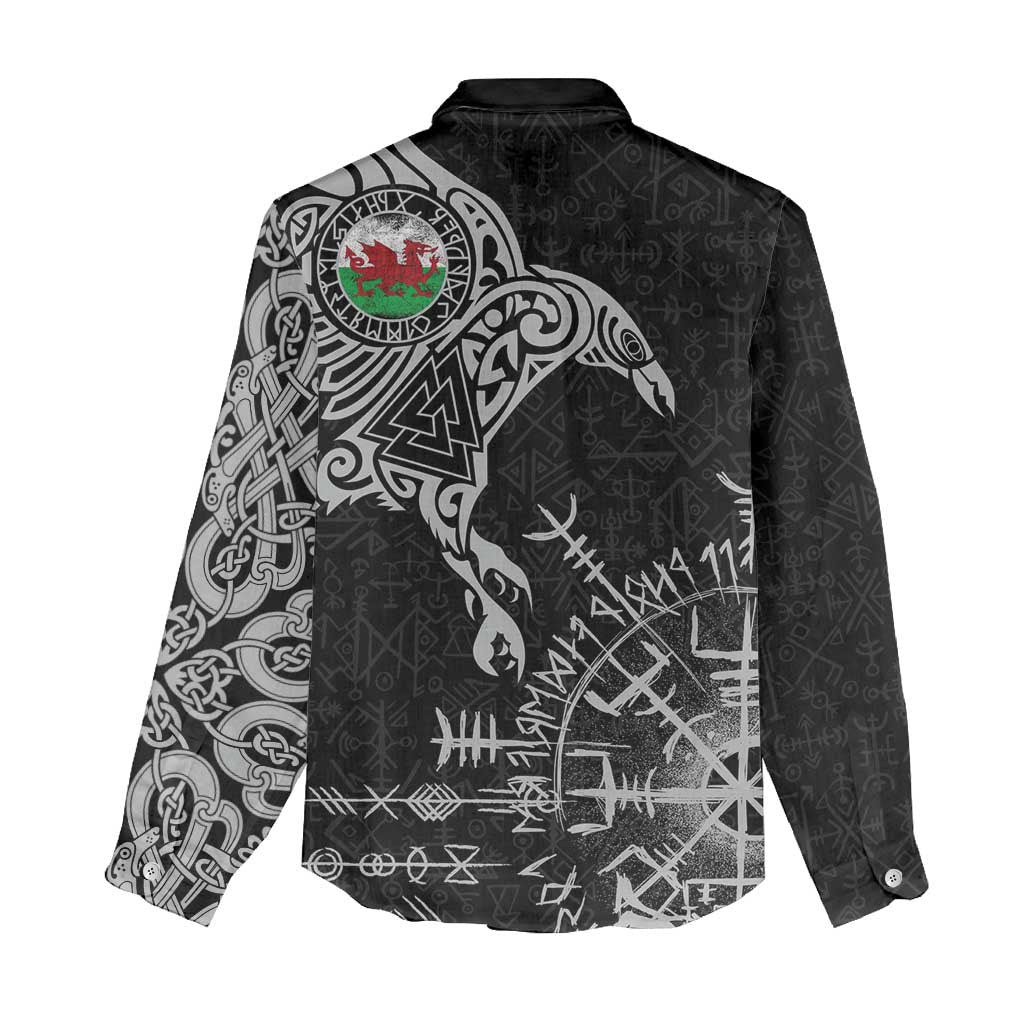 Wales Viking Ravens Women Casual Shirt Vegvisir Runes Pattern - Wonder Print Shop