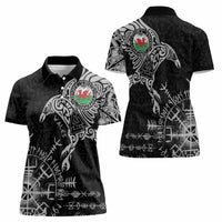 Wales Viking Ravens Women Polo Shirt Vegvisir Runes Pattern - Wonder Print Shop