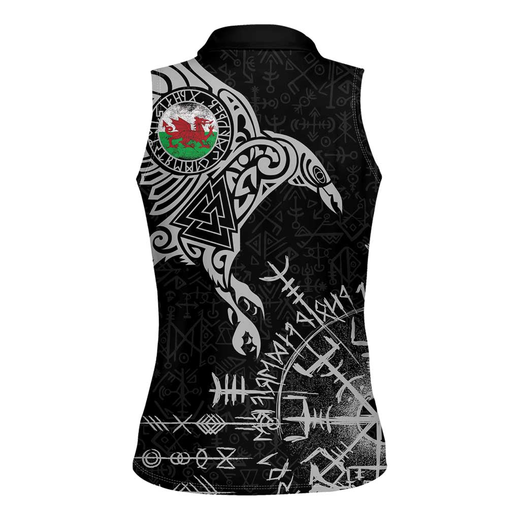 Wales Viking Ravens Women Sleeveless Polo Shirt Vegvisir Runes Pattern - Wonder Print Shop