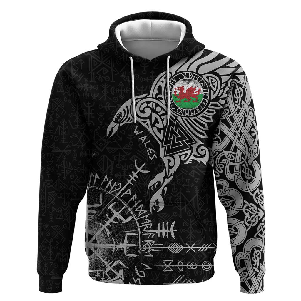 Wales Viking Ravens Zip Hoodie Vegvisir Runes Pattern - Wonder Print Shop