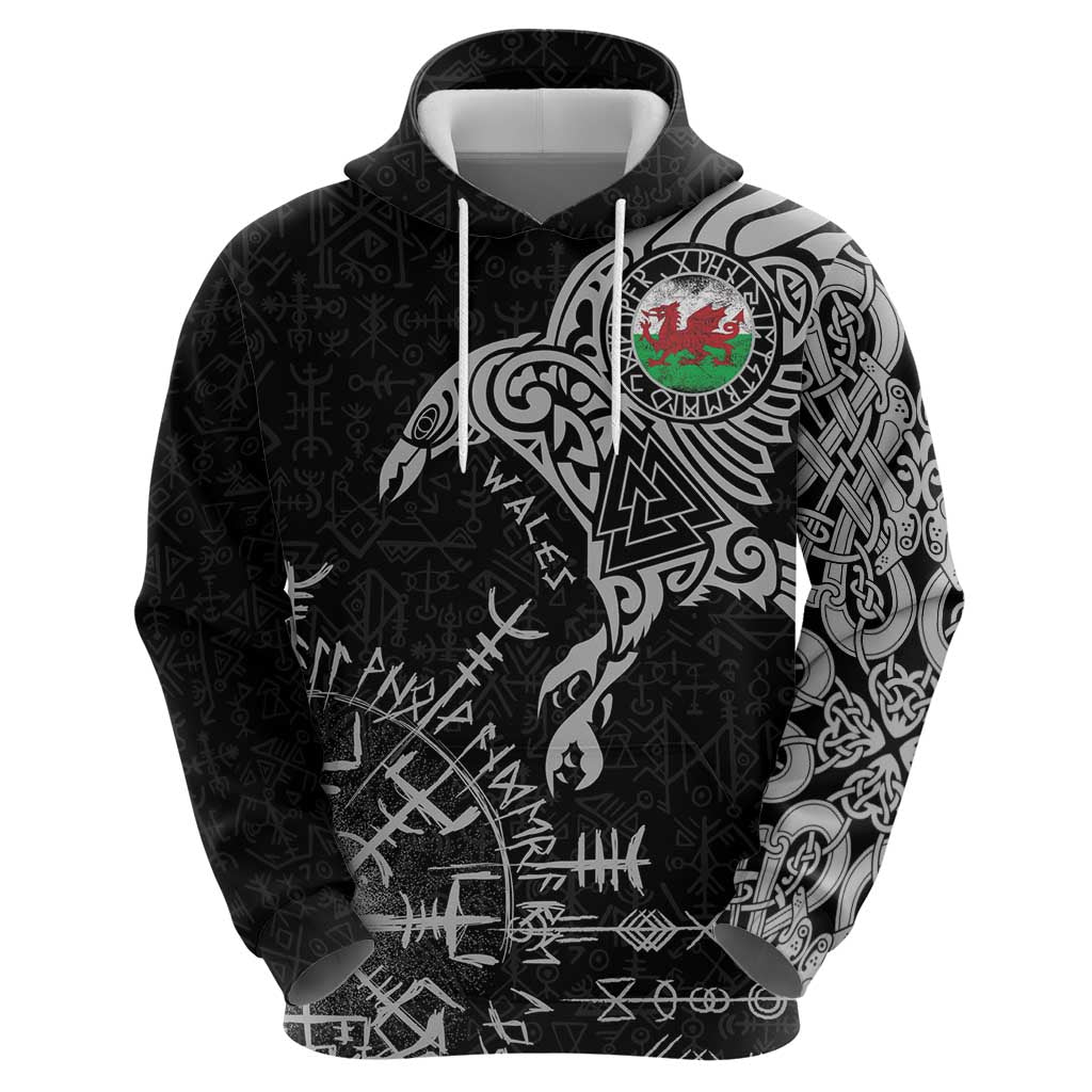 Wales Viking Ravens Zip Hoodie Vegvisir Runes Pattern - Wonder Print Shop