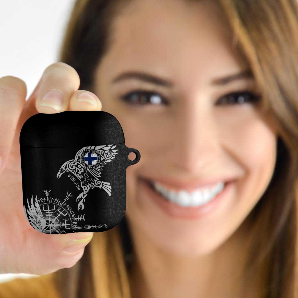 Finland Viking Ravens AirPods Case Vegvisir Runes Pattern - Wonder Print Shop