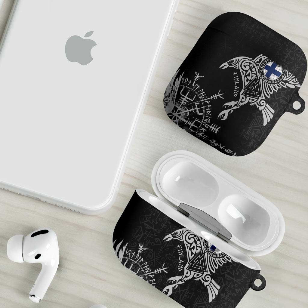 Finland Viking Ravens AirPods Case Vegvisir Runes Pattern - Wonder Print Shop