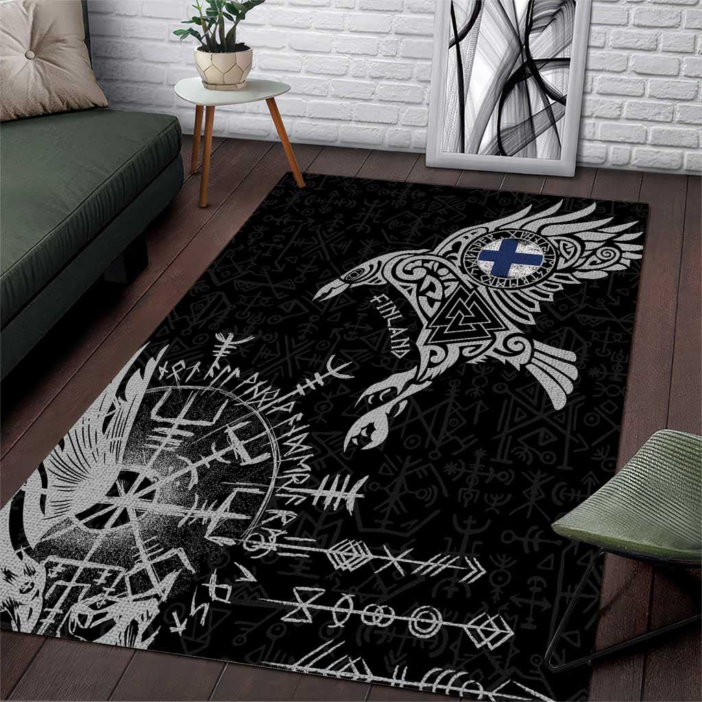 Finland Viking Ravens Area Rug Vegvisir Runes Pattern - Wonder Print Shop
