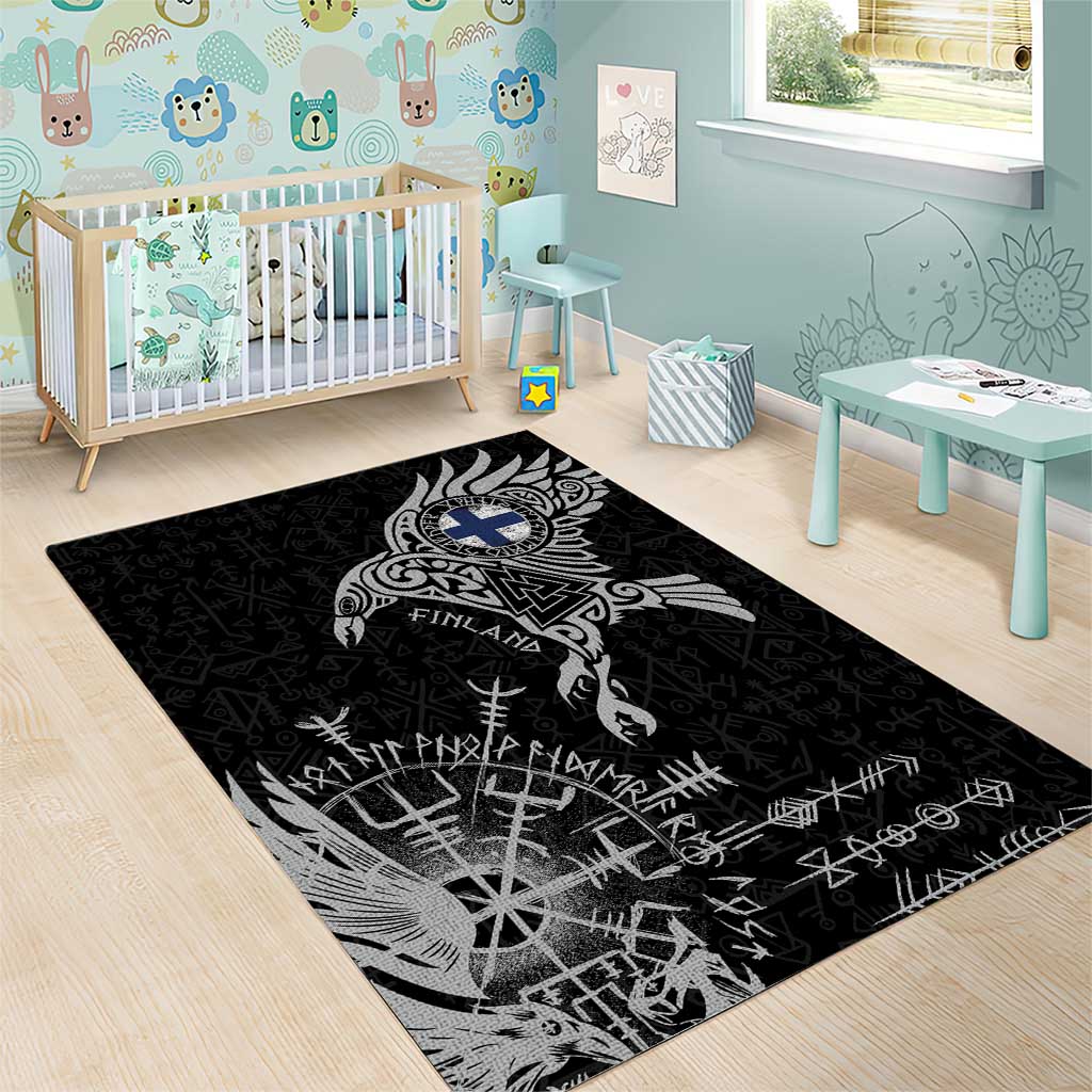 Finland Viking Ravens Area Rug Vegvisir Runes Pattern - Wonder Print Shop