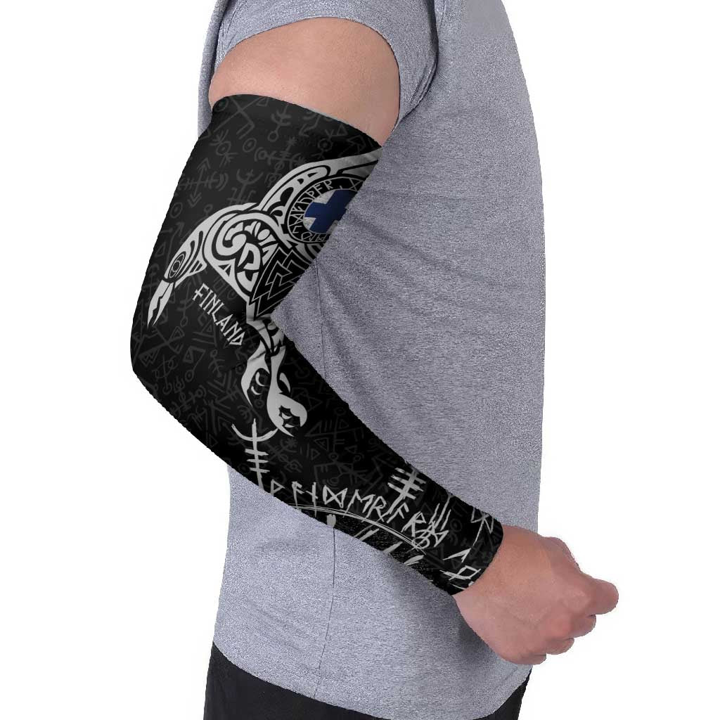 Finland Viking Ravens Arm Sleeves Vegvisir Runes Pattern - Wonder Print Shop