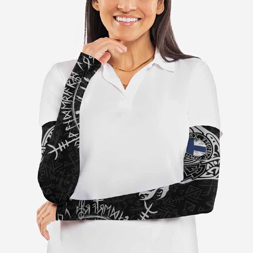 Finland Viking Ravens Arm Sleeves Vegvisir Runes Pattern - Wonder Print Shop