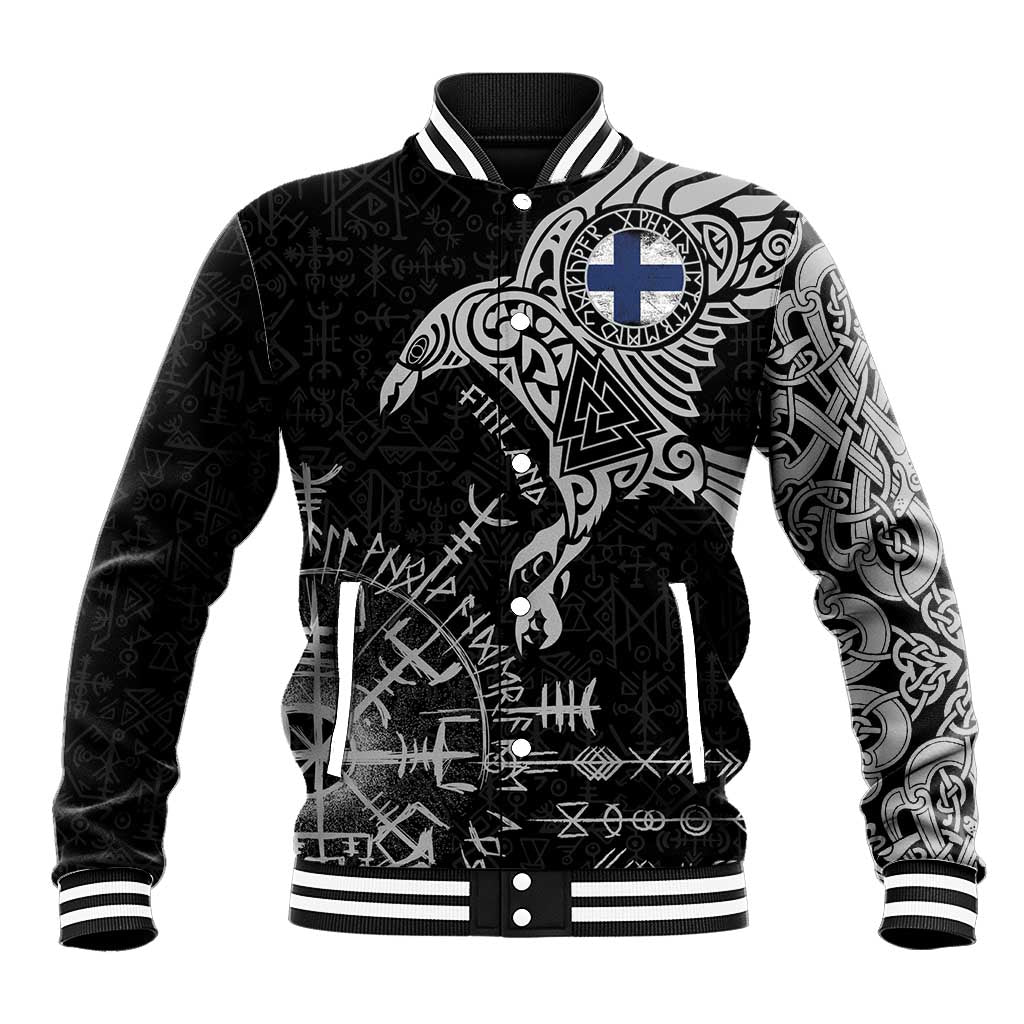Finland Viking Ravens Baseball Jacket Vegvisir Runes Pattern - Wonder Print Shop