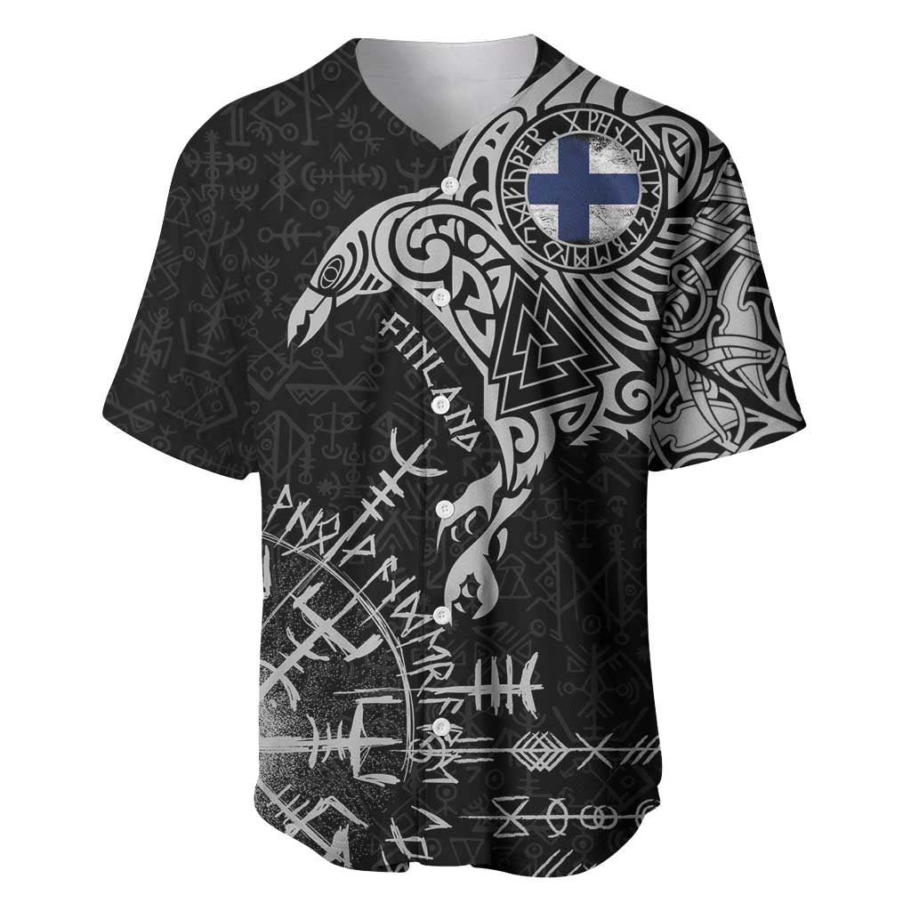 Finland Viking Ravens Baseball Jersey Vegvisir Runes Pattern - Wonder Print Shop