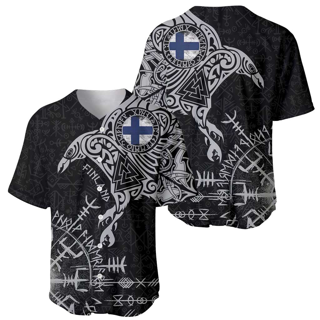 Finland Viking Ravens Baseball Jersey Vegvisir Runes Pattern - Wonder Print Shop