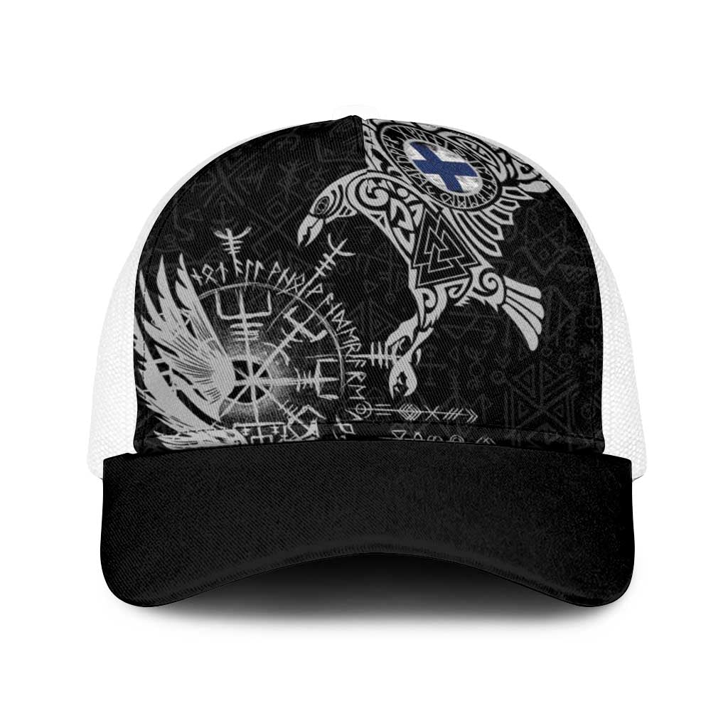 Finland Viking Ravens Baseball Net Cap Vegvisir Runes Pattern - Wonder Print Shop