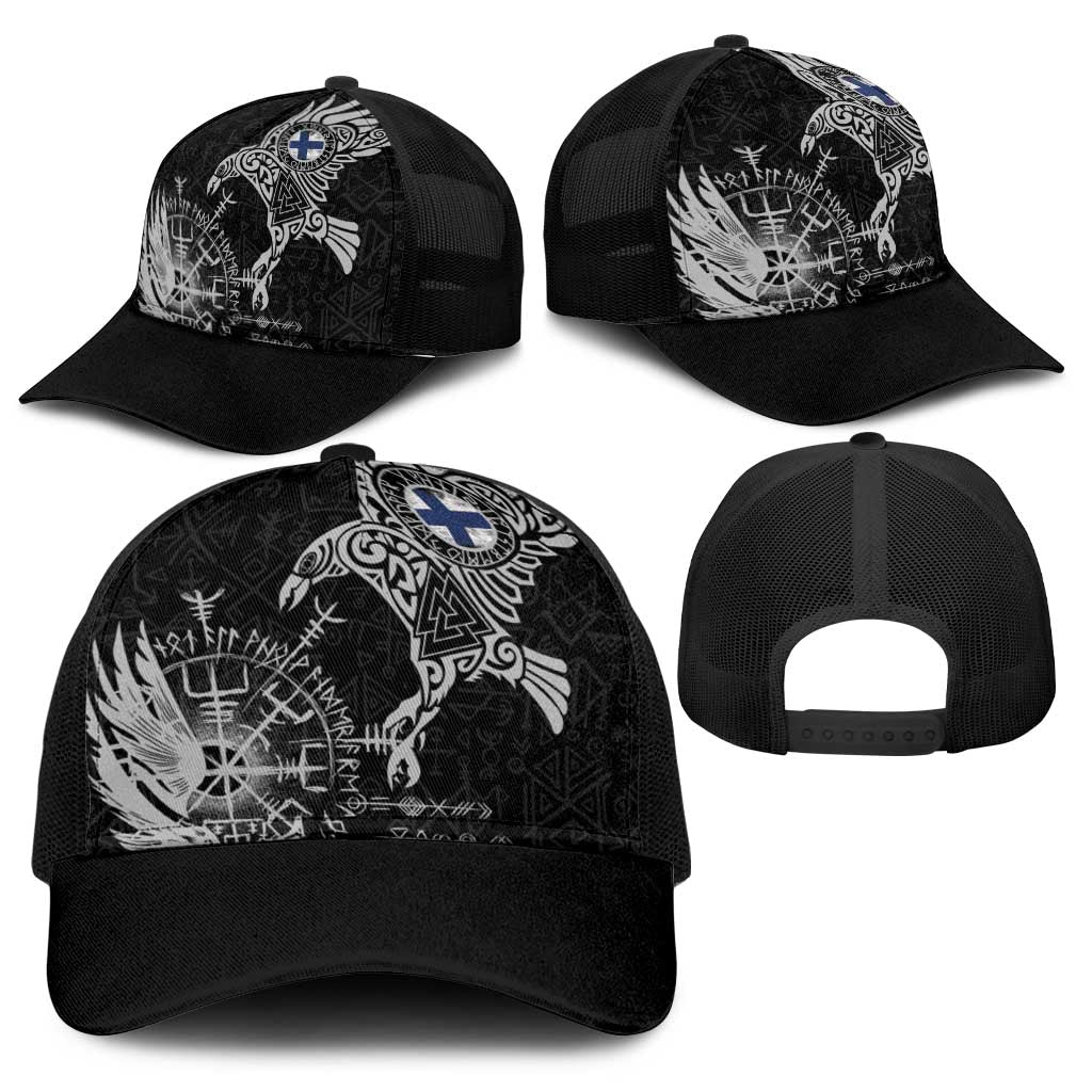 Finland Viking Ravens Baseball Net Cap Vegvisir Runes Pattern - Wonder Print Shop