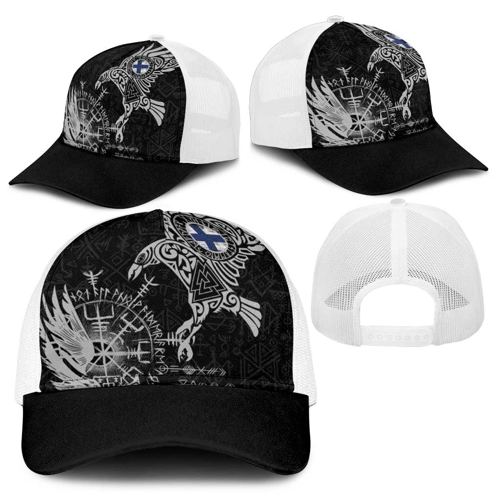 Finland Viking Ravens Baseball Net Cap Vegvisir Runes Pattern - Wonder Print Shop