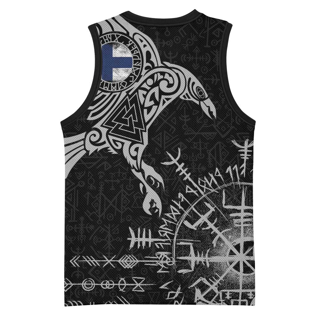 Finland Viking Ravens Basketball Jersey Vegvisir Runes Pattern - Wonder Print Shop