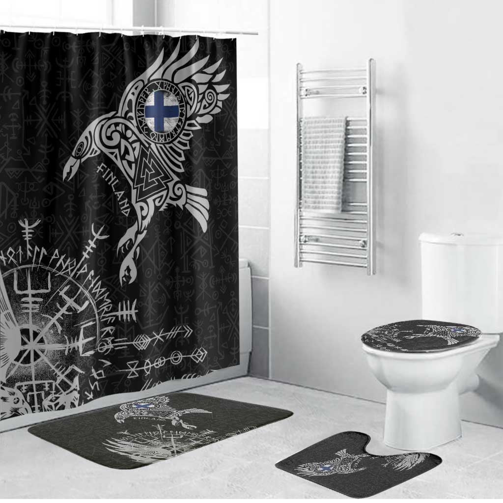 Finland Viking Ravens Bathroom Set Vegvisir Runes Pattern - Wonder Print Shop