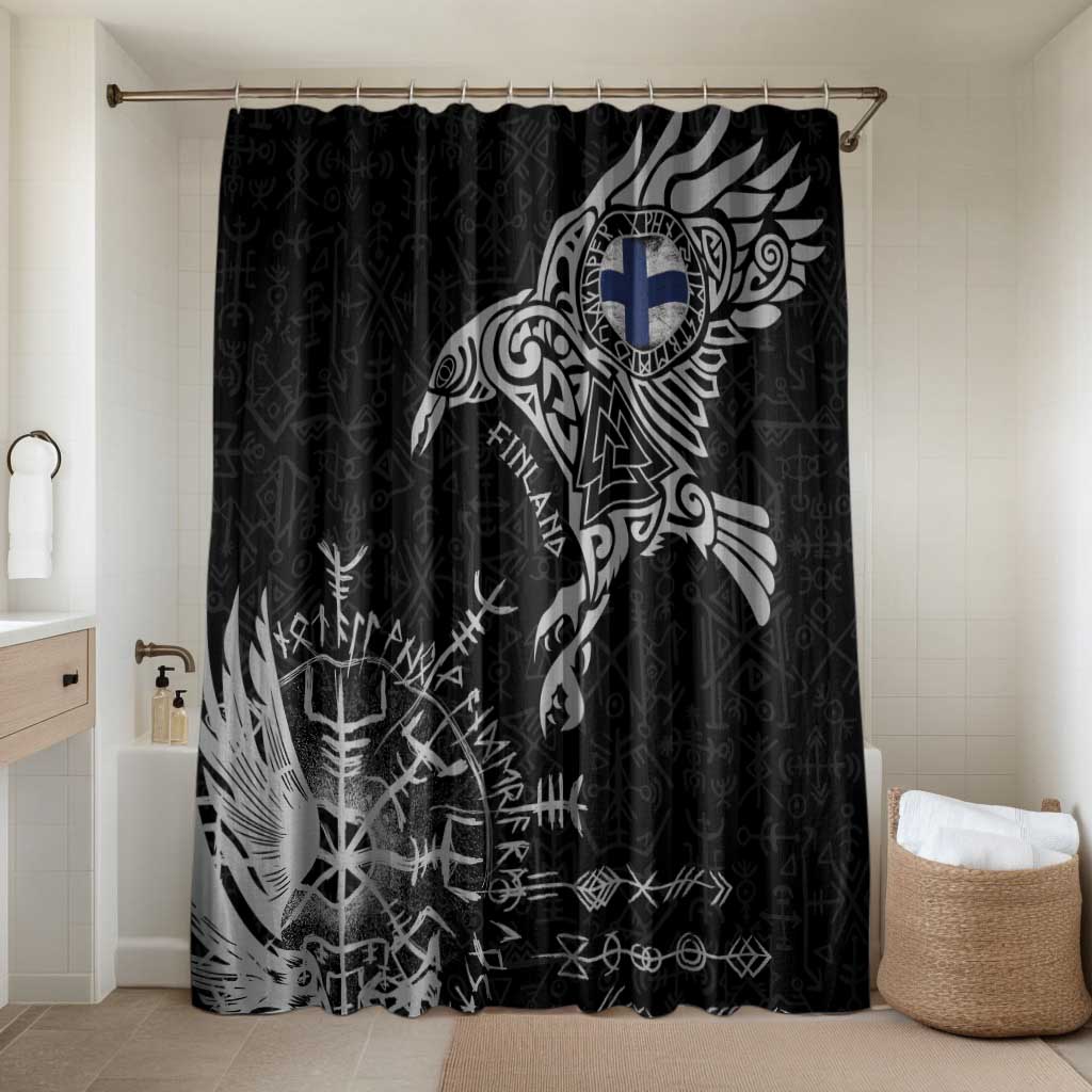 Finland Viking Ravens Bathroom Set Vegvisir Runes Pattern - Wonder Print Shop