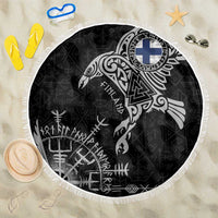 Finland Viking Ravens Beach Blanket Vegvisir Runes Pattern - Wonder Print Shop