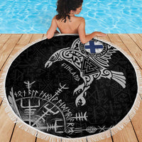 Finland Viking Ravens Beach Blanket Vegvisir Runes Pattern - Wonder Print Shop