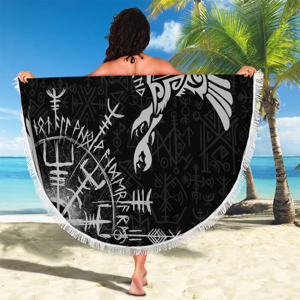 Finland Viking Ravens Beach Blanket Vegvisir Runes Pattern - Wonder Print Shop