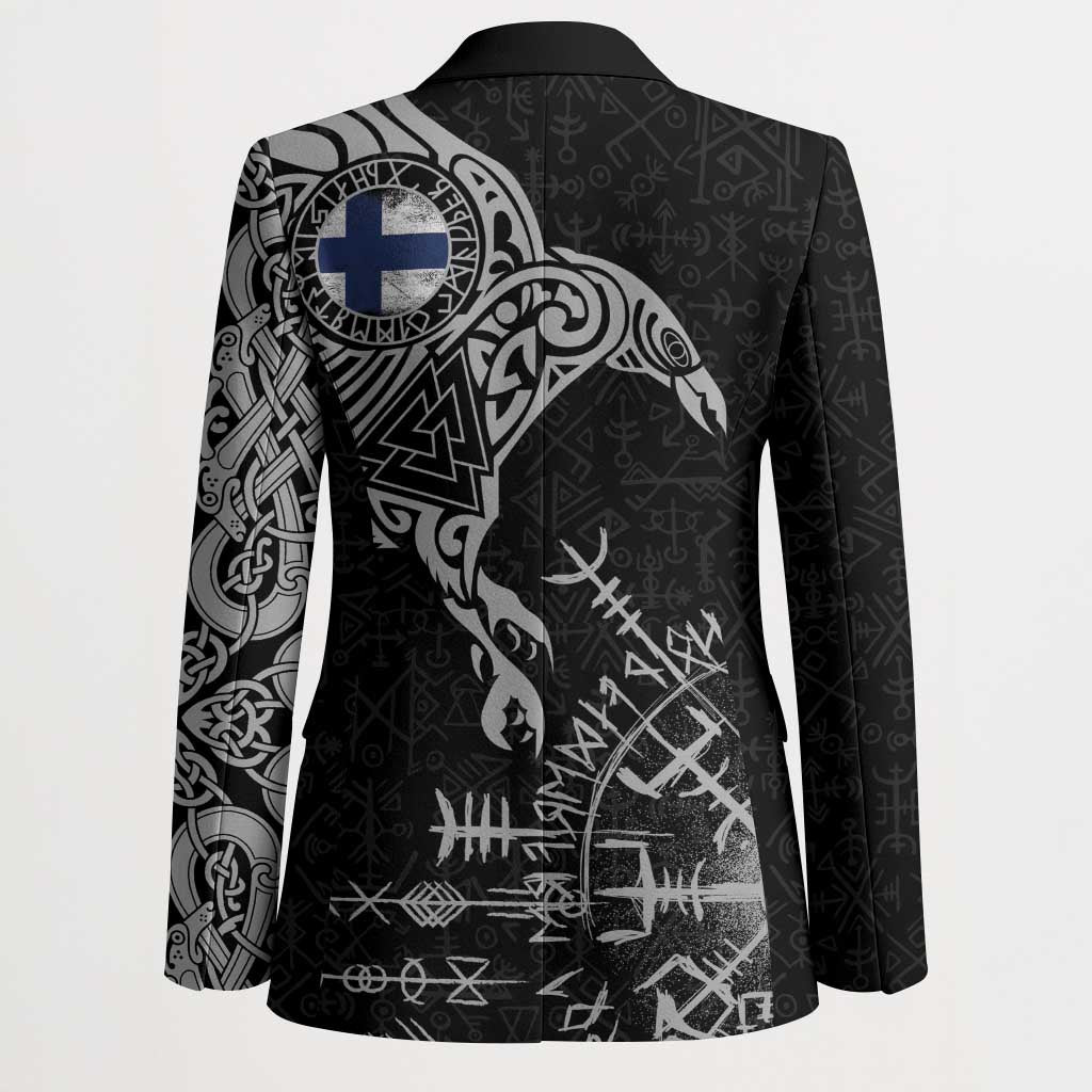 Finland Viking Ravens Blazer Vegvisir Runes Pattern - Wonder Print Shop