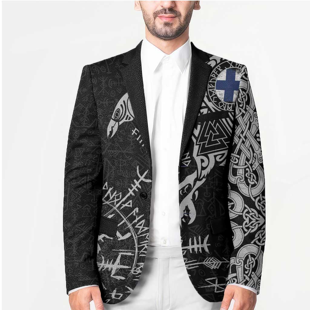Finland Viking Ravens Blazer Vegvisir Runes Pattern - Wonder Print Shop