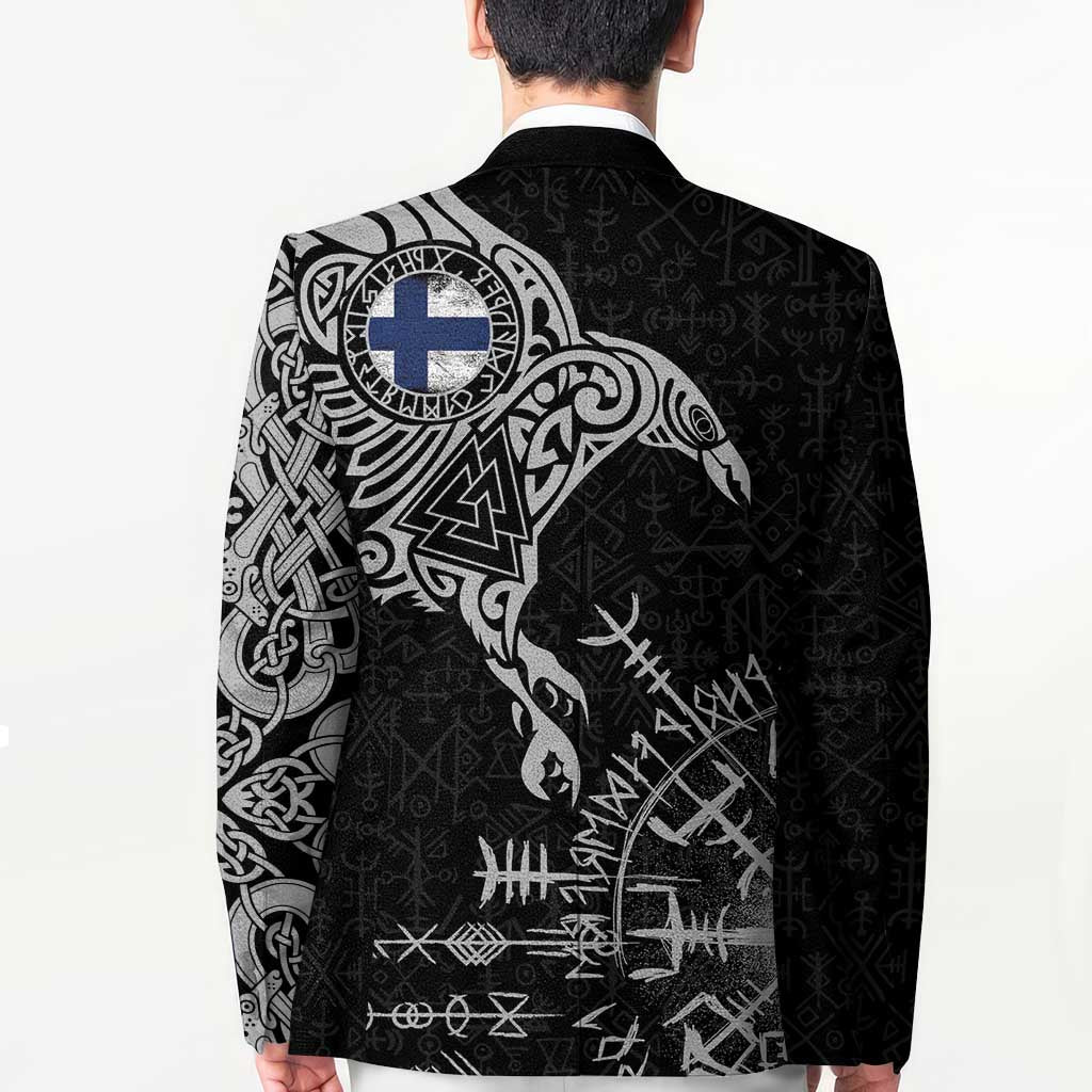Finland Viking Ravens Blazer Vegvisir Runes Pattern - Wonder Print Shop