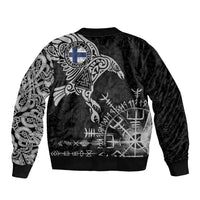 Finland Viking Ravens Bomber Jacket Vegvisir Runes Pattern - Wonder Print Shop